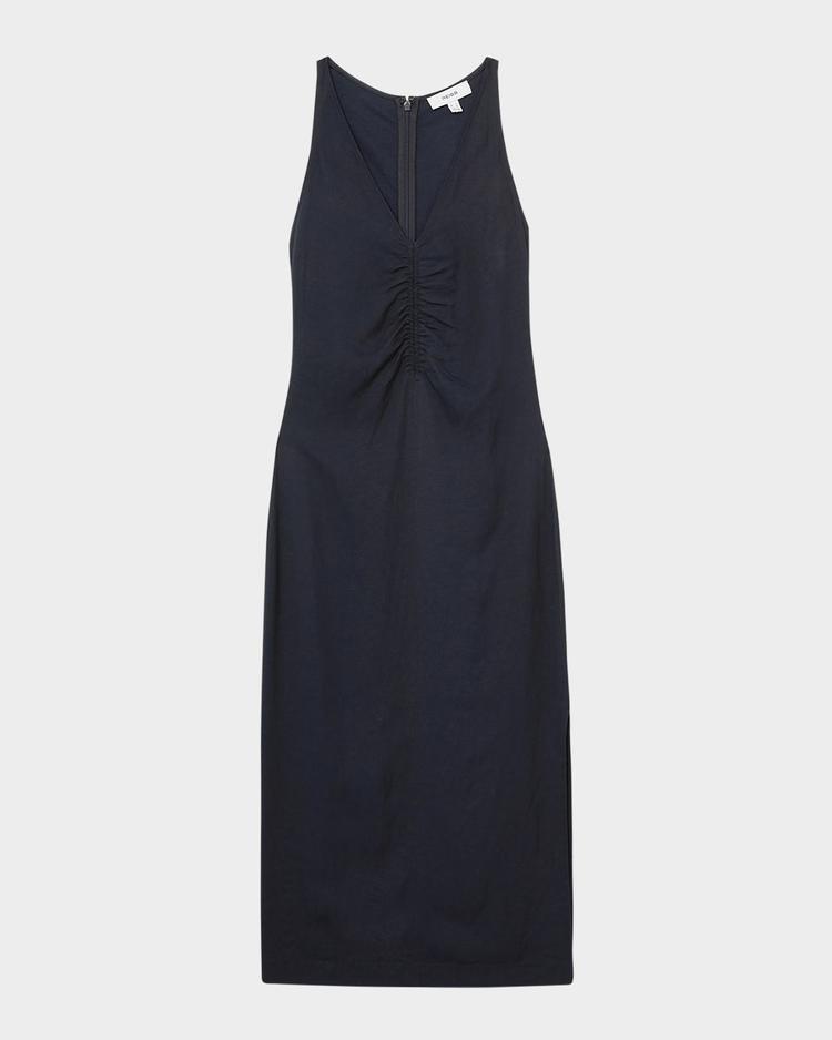pari sleeveless ruched midi dress