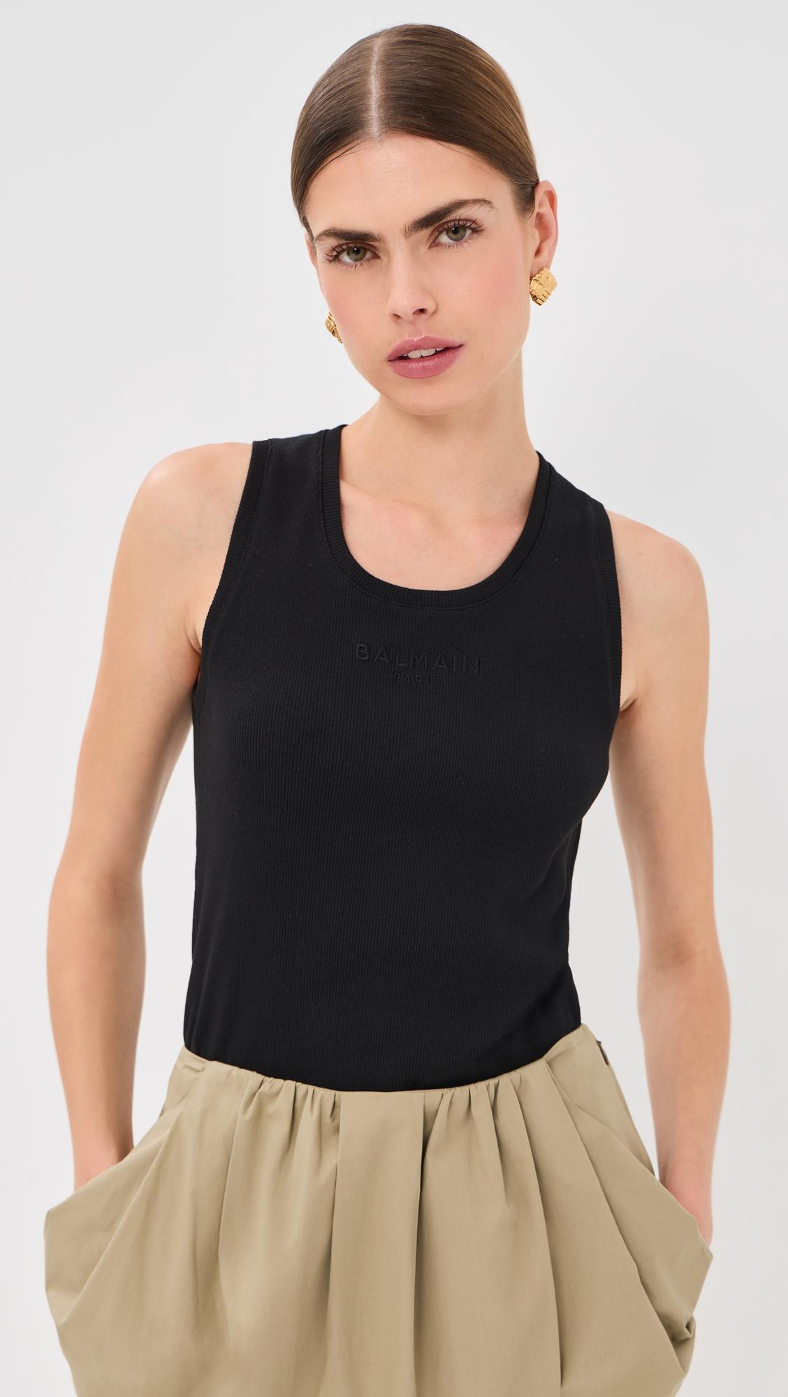 paris embroidered jersey tank top