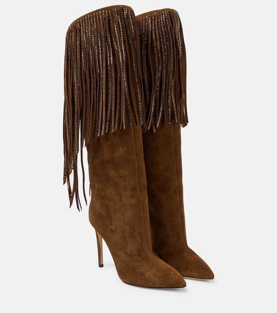 paris texas fringed embellished suede knee
