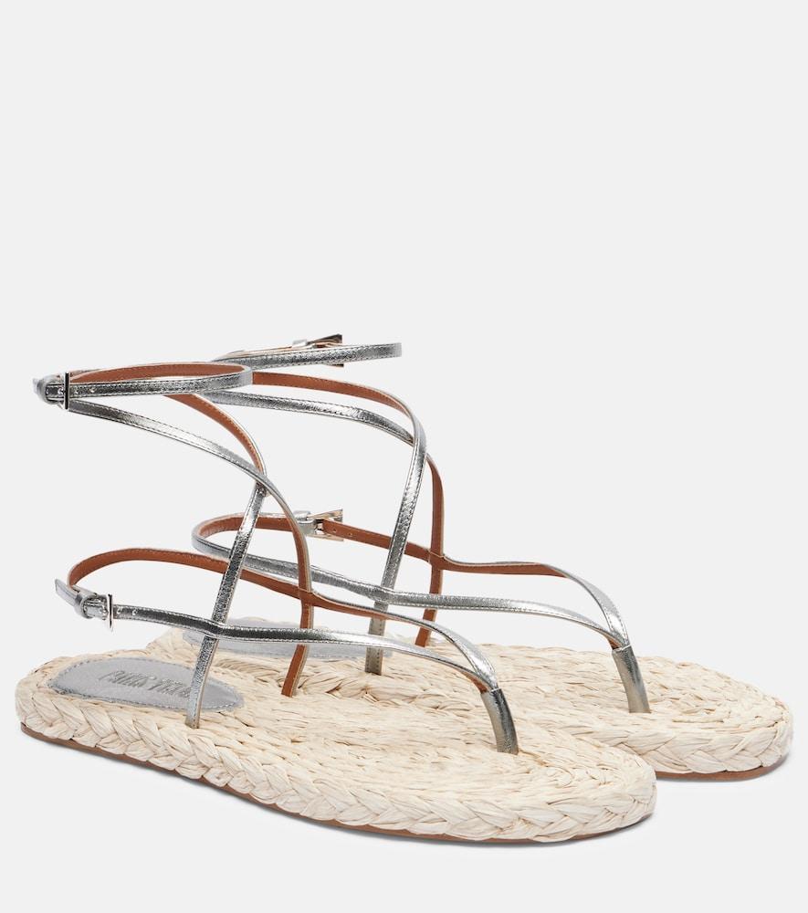 paris texas hydra metallic leather and raffia sandals