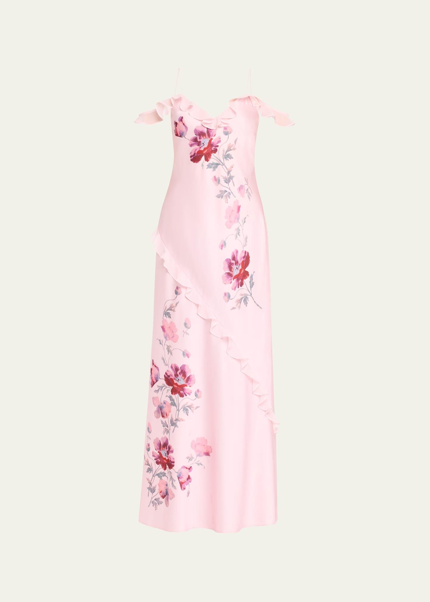parisa floral silk off-the-shoulder maxi dress