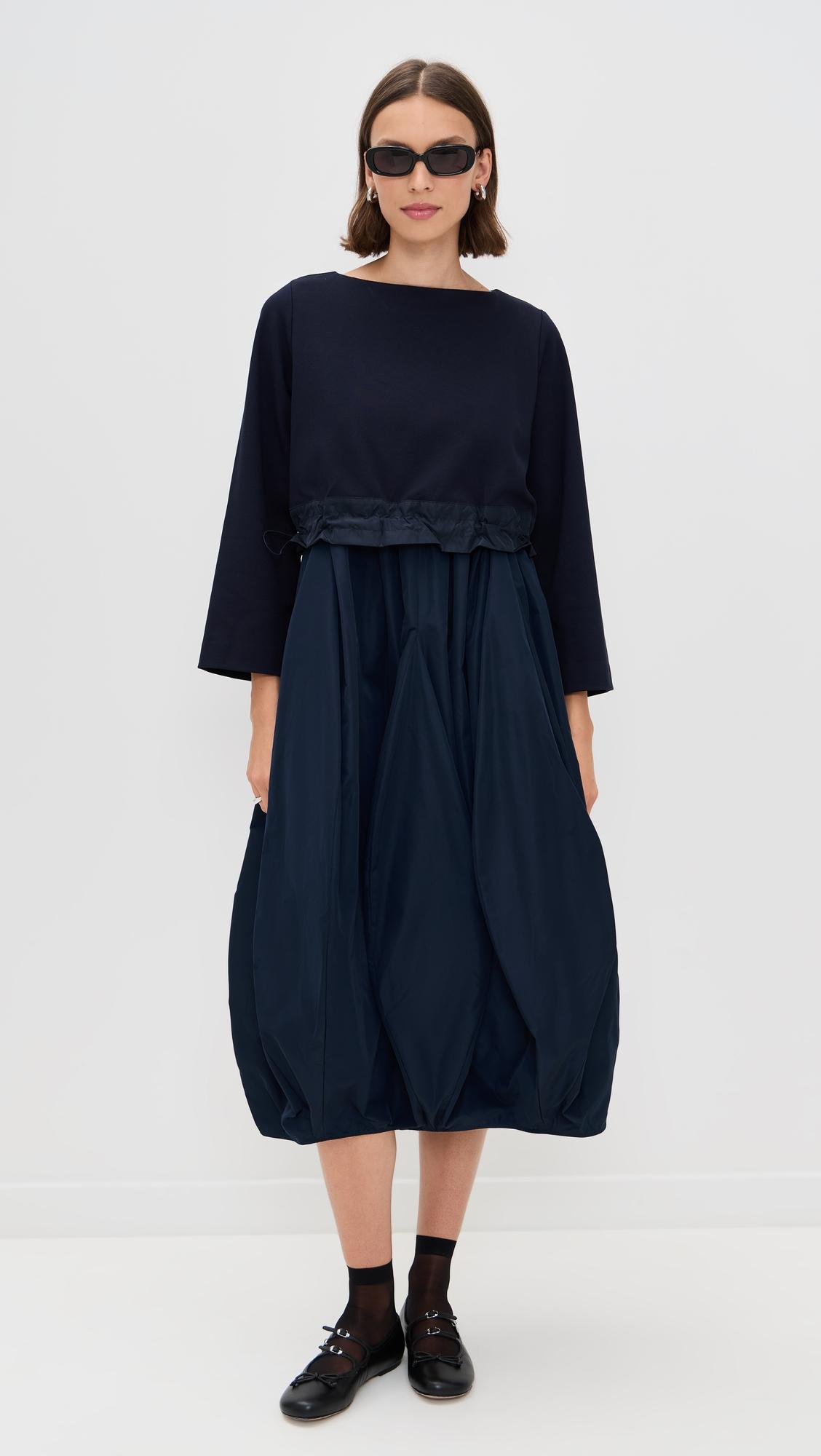 parisien taffeta dress with scuba sweater
