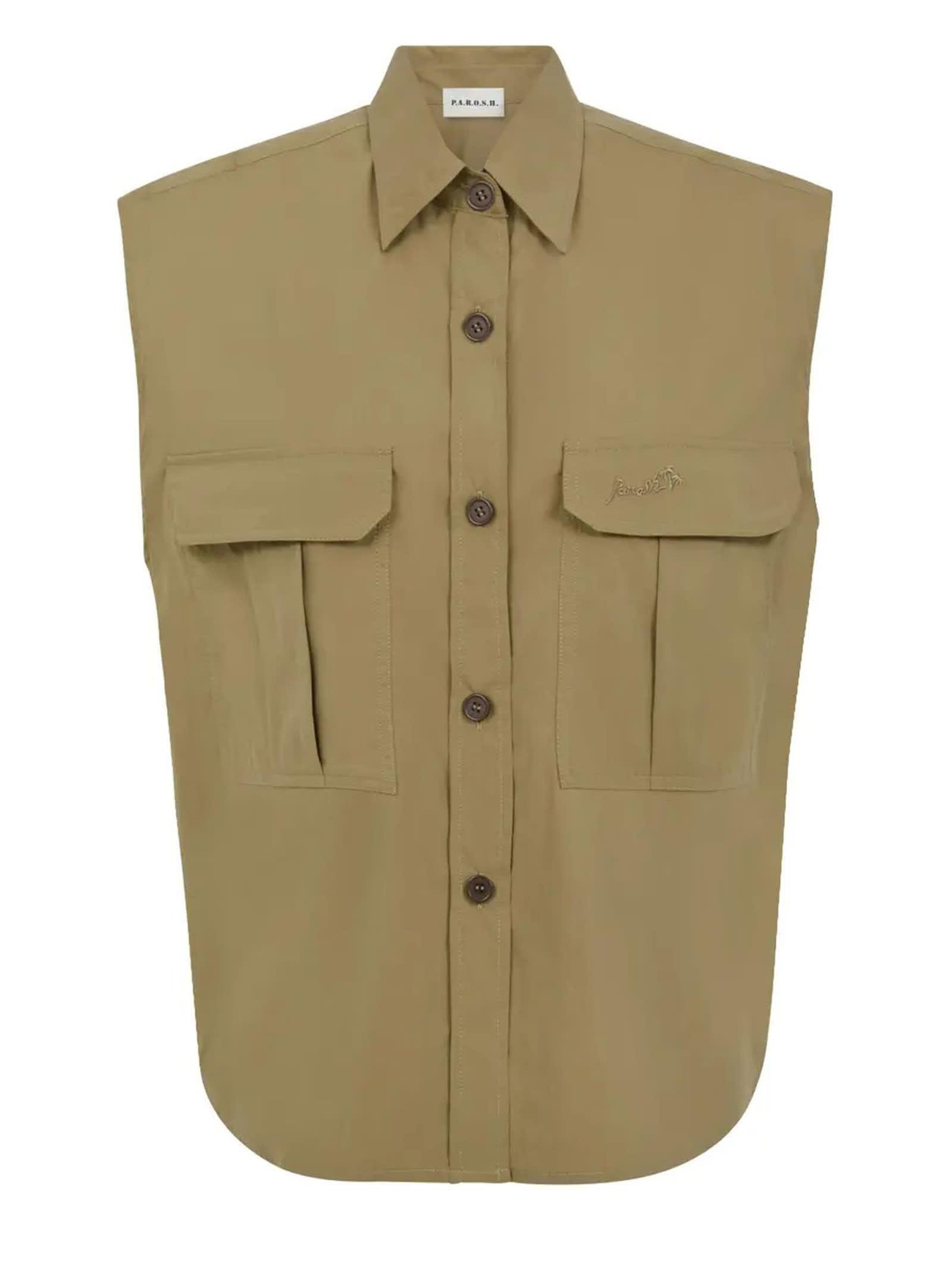 parosh beige cotton blend vest shirt