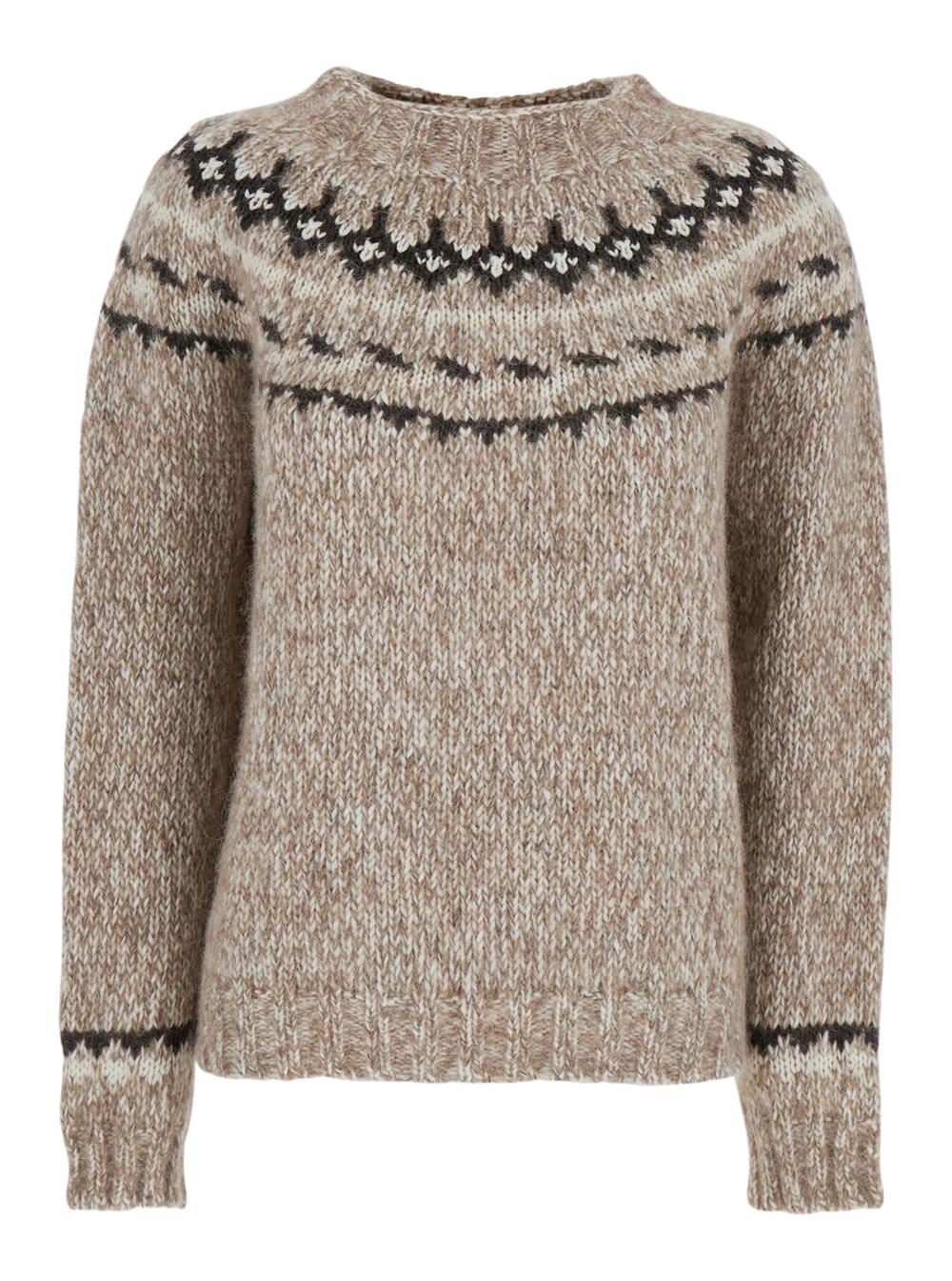 parosh beige crewneck sweater in wool blend woman
