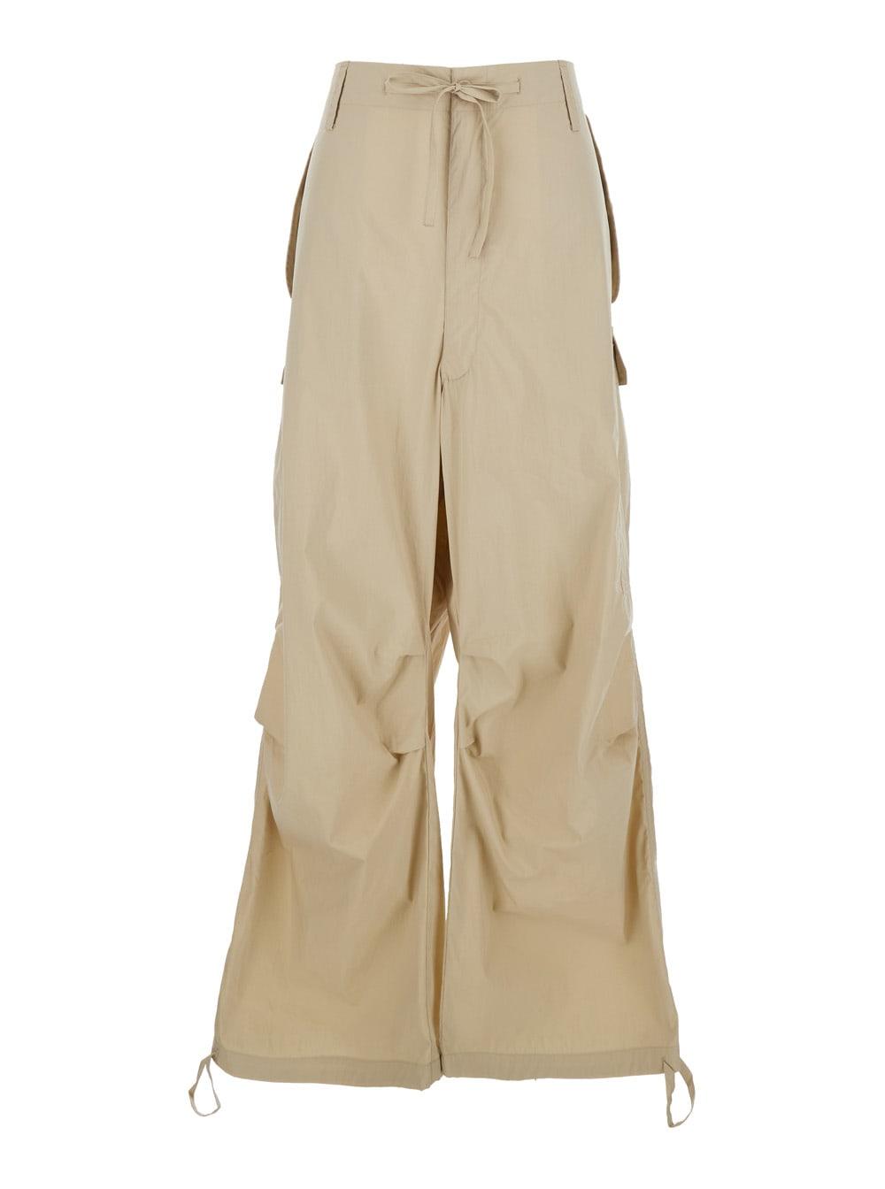 parosh beige drawstring waist cargo pants for women