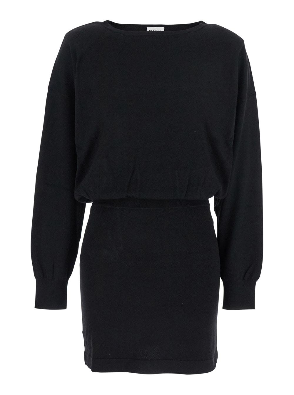parosh black dress with boat neck in wool and cashmere blend woman