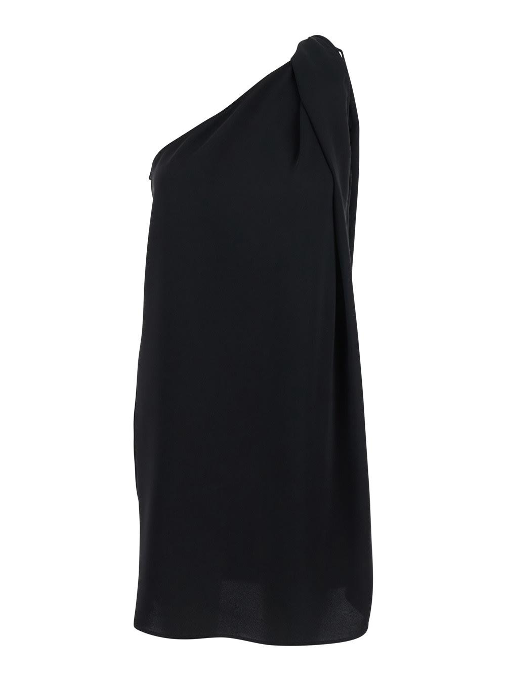 parosh black one-shoulder dress with neckline in tech fabric woman