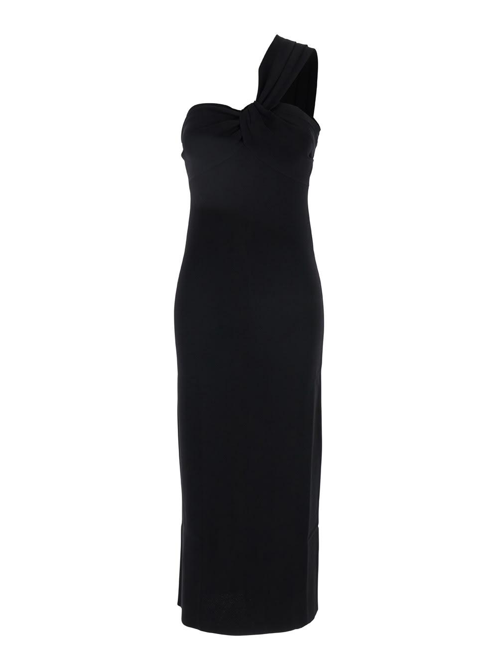 parosh black one-shoulder dress with sweetheart neckline in viscose blend woman