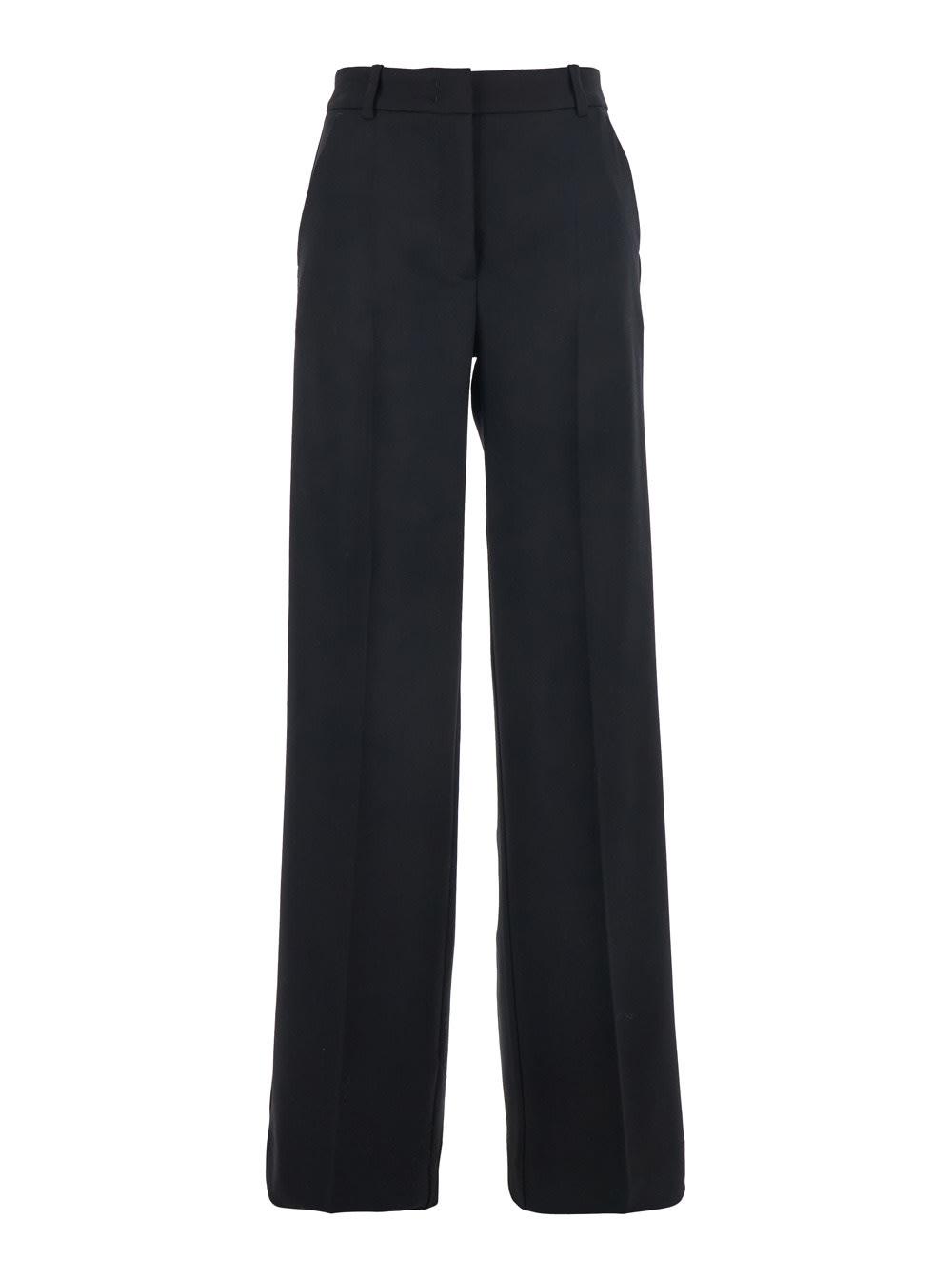 parosh black pants with wide leg in wool stretch woman