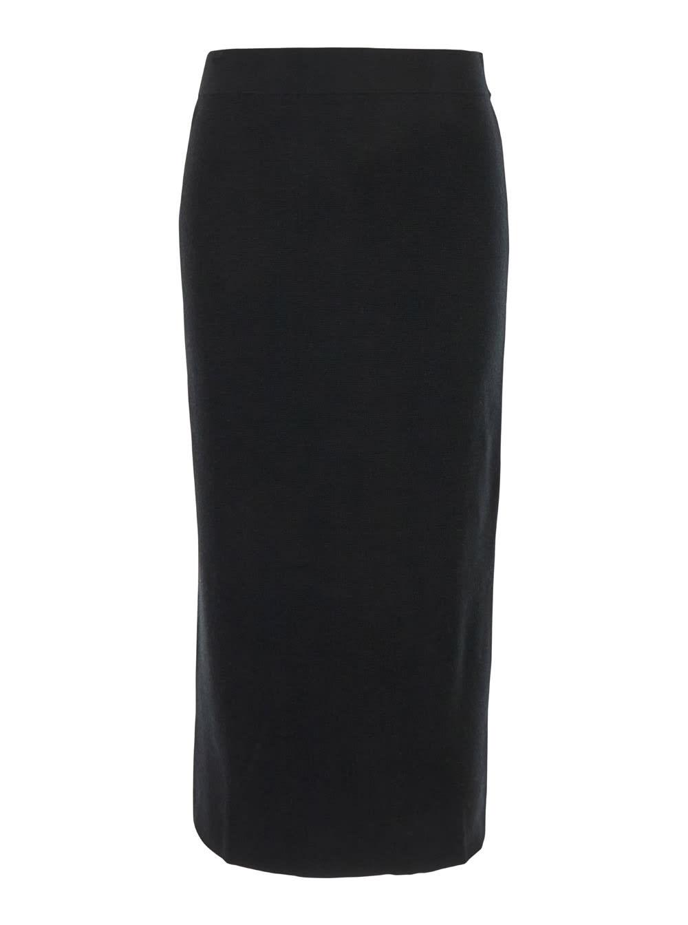 parosh black skirt with high elastic waist and straight hem in wool and cashmere stretch woman