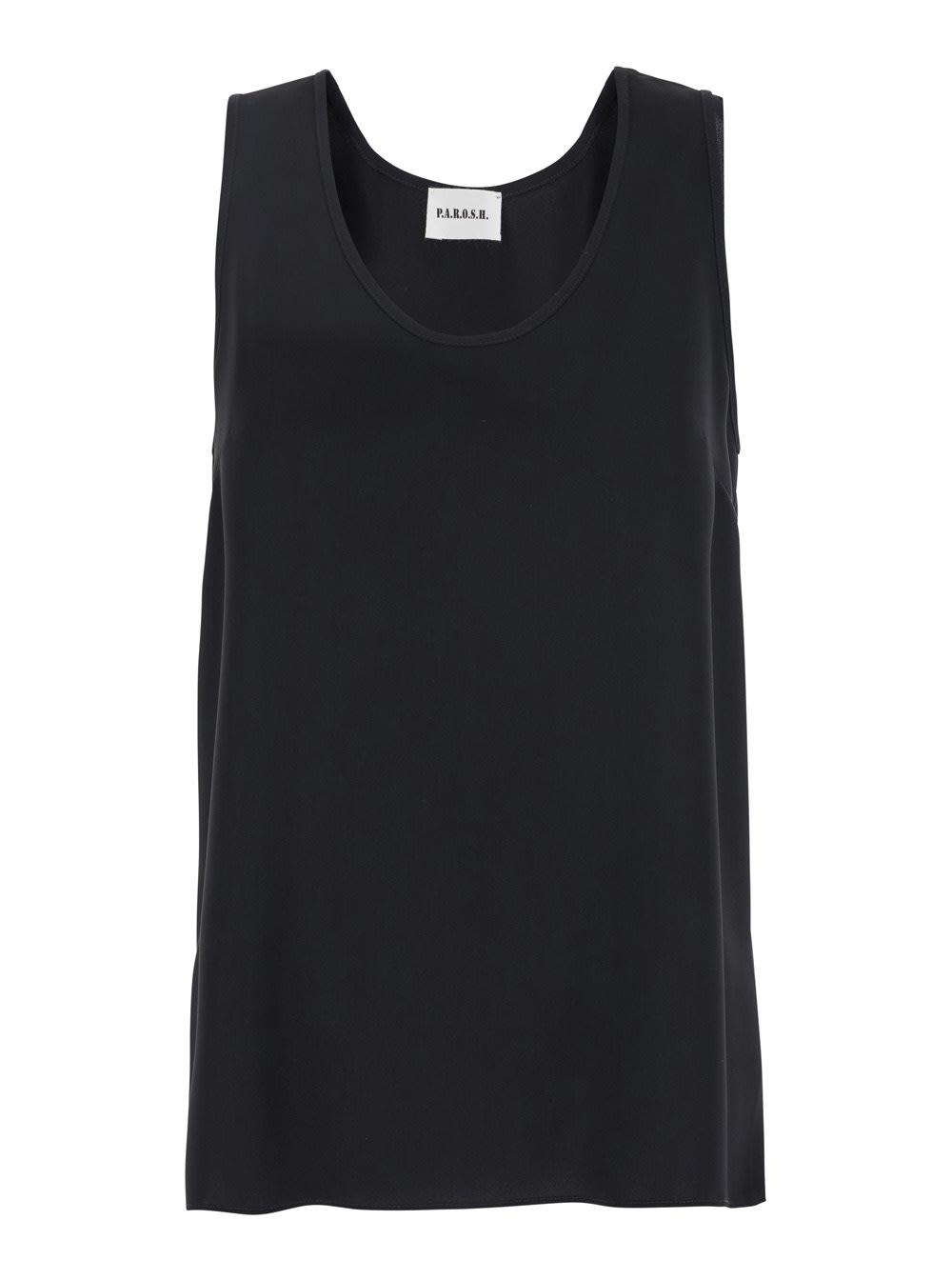 parosh black sleeveless top with round neck in tech fabric woman