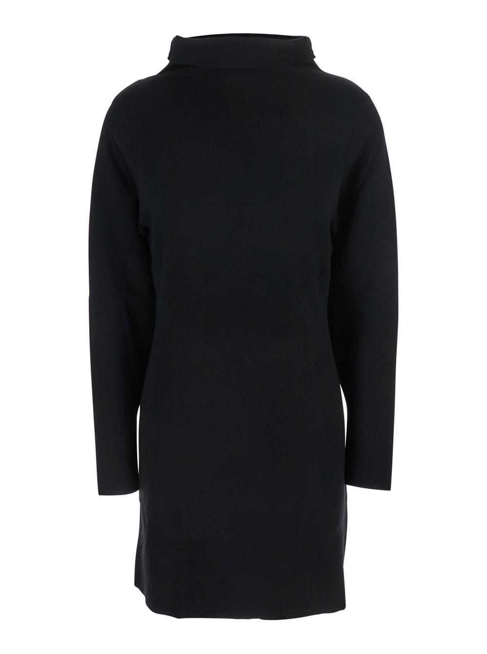 parosh black turtleneck midi dress in wool and cashmere woman