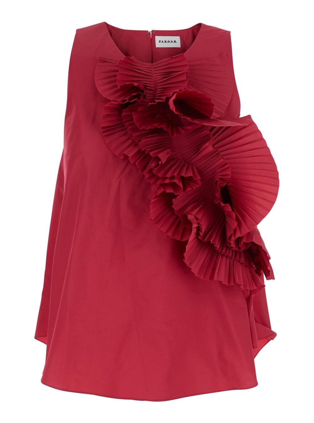 parosh bordeaux blouse with ruffles on the front in tech fabric women