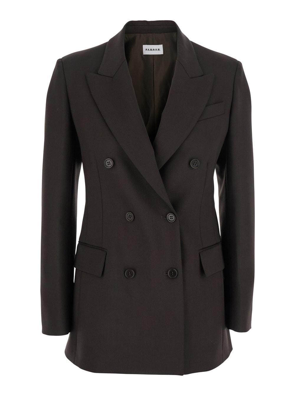 parosh brown double-breasted jacket with notched revers in wool blend woman