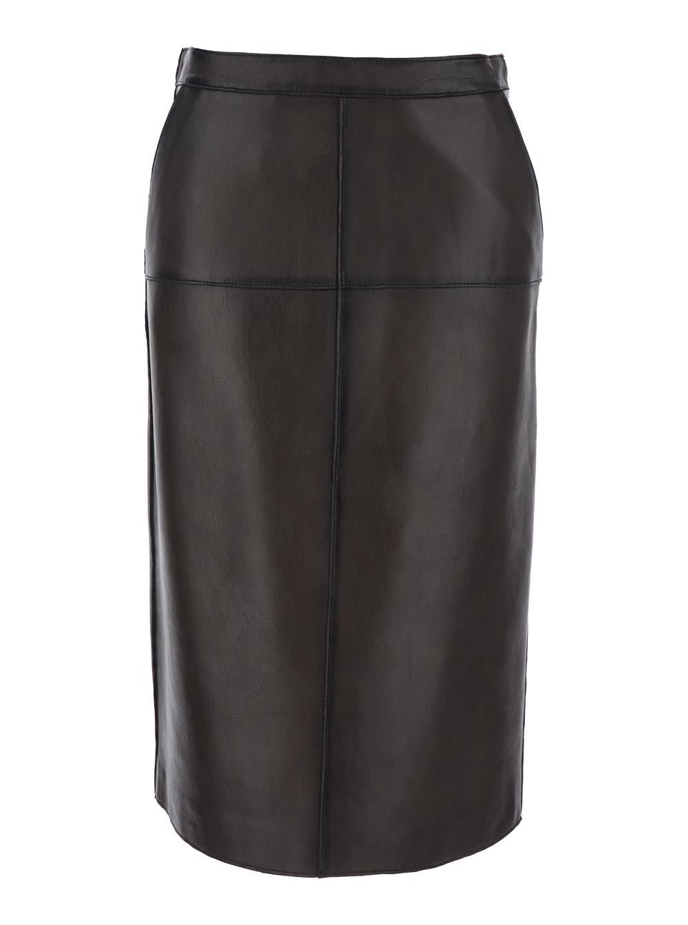 parosh brown skirt with hidden back closure in leather woman