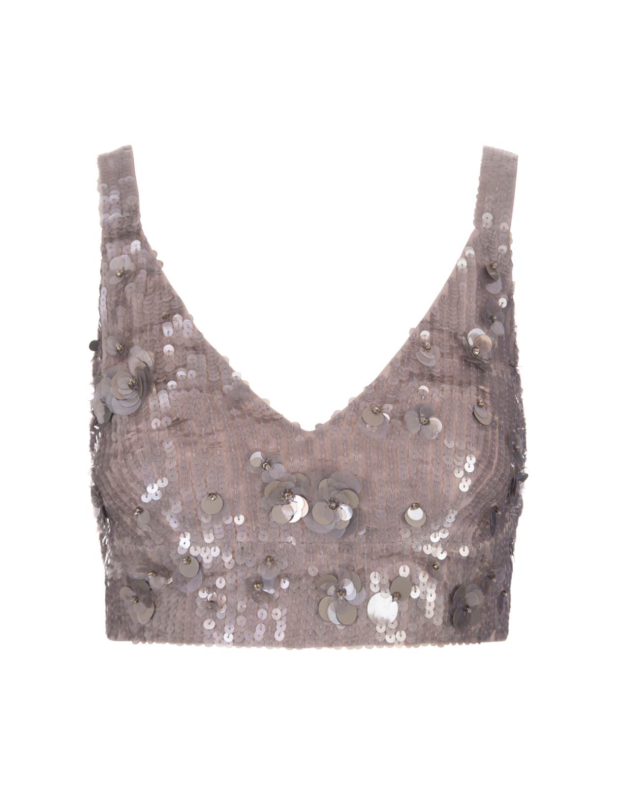 parosh grey glow full sequins crop top