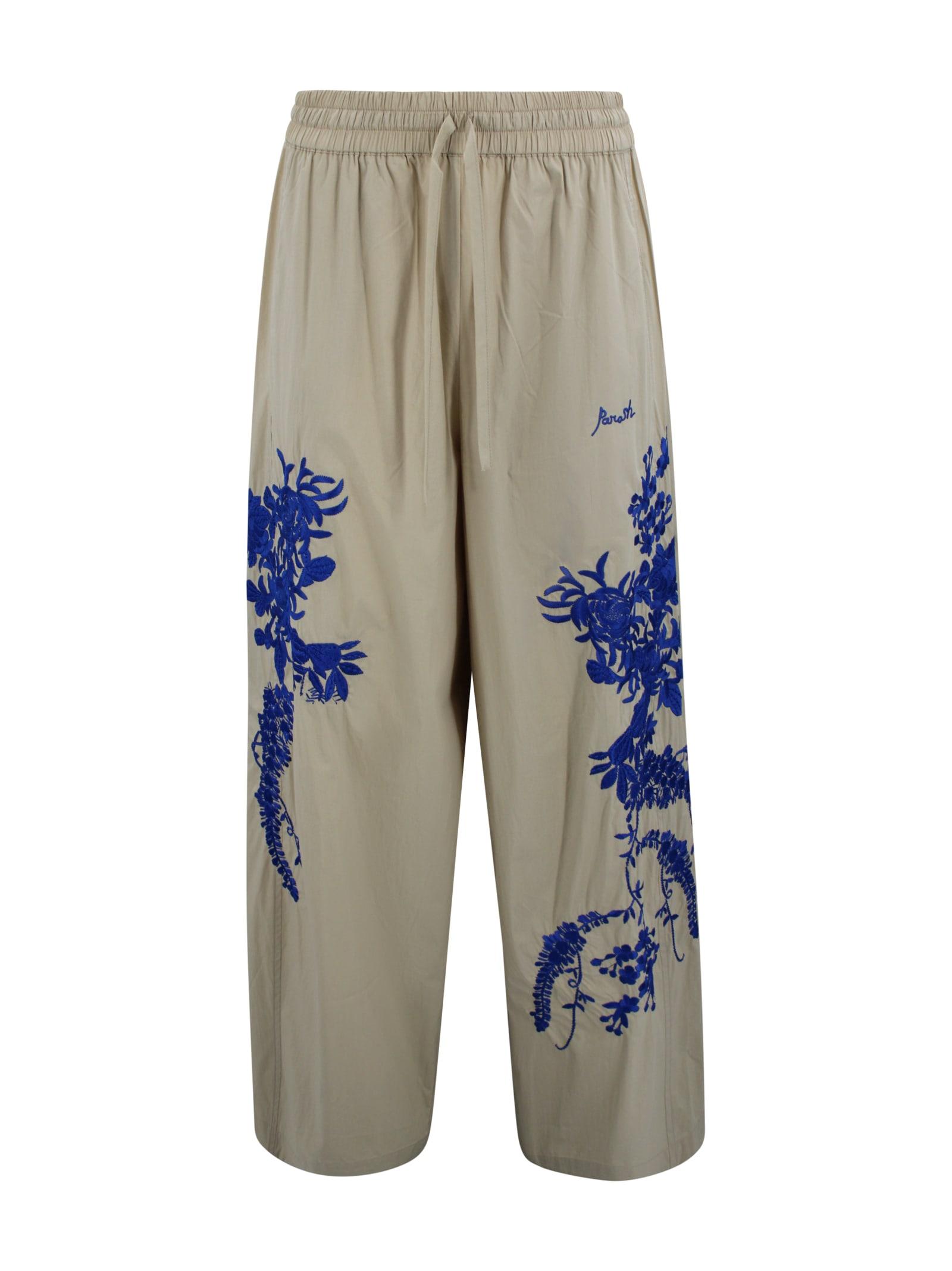 parosh lightweight wide-leg embroidered cotton trousers