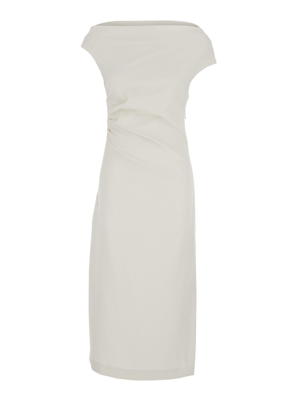 parosh long dress with square neckline and draped details