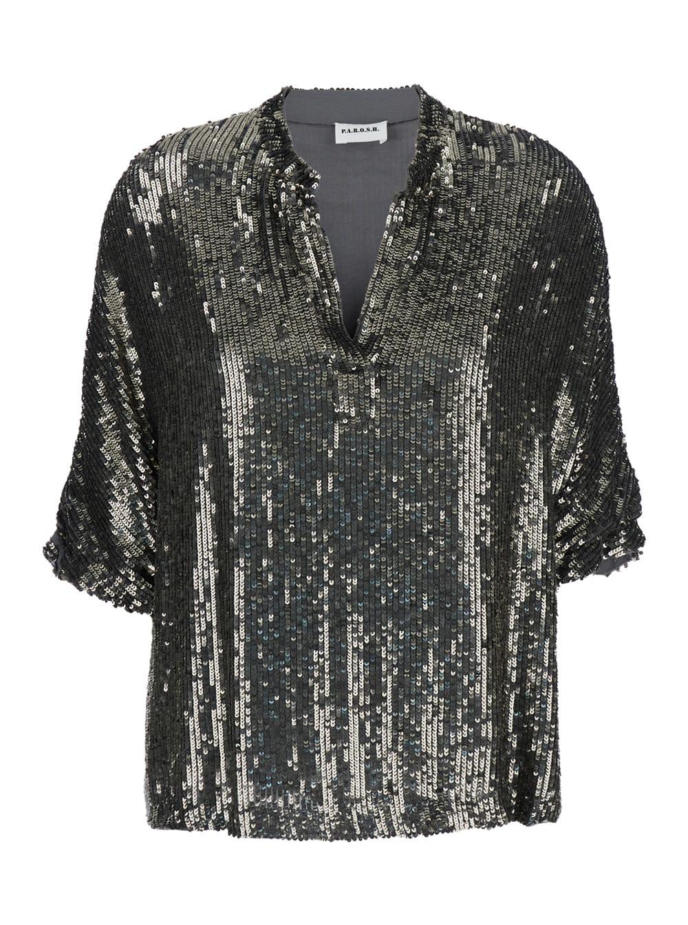 parosh metallic sequin blouse with v neck in tech fabric woman