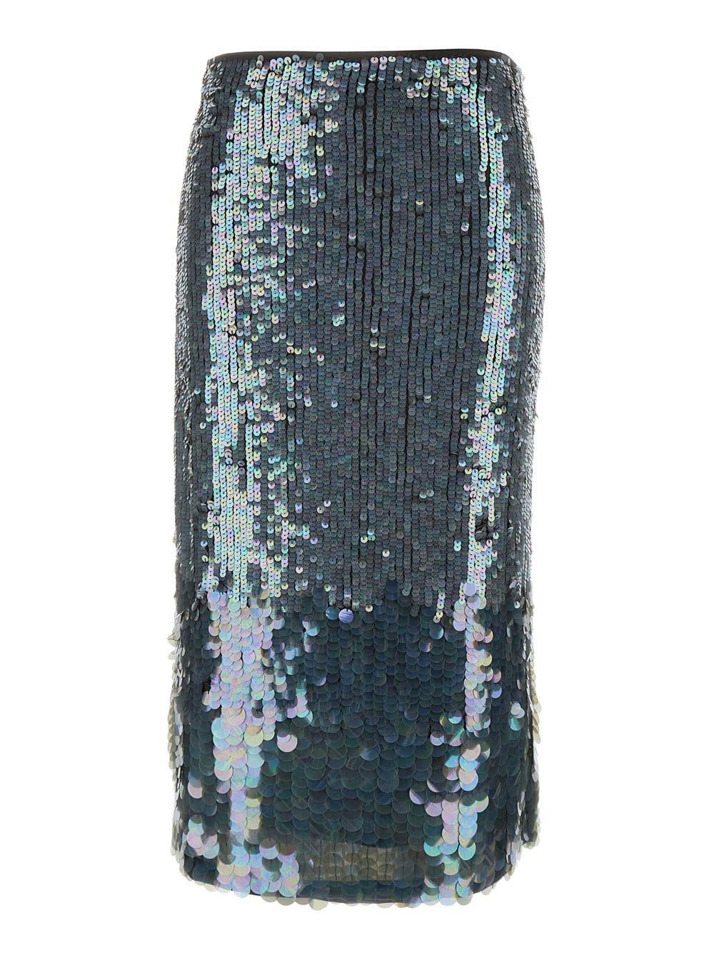 parosh midi grey skirt with all-over sequins in stretch polyamide woman