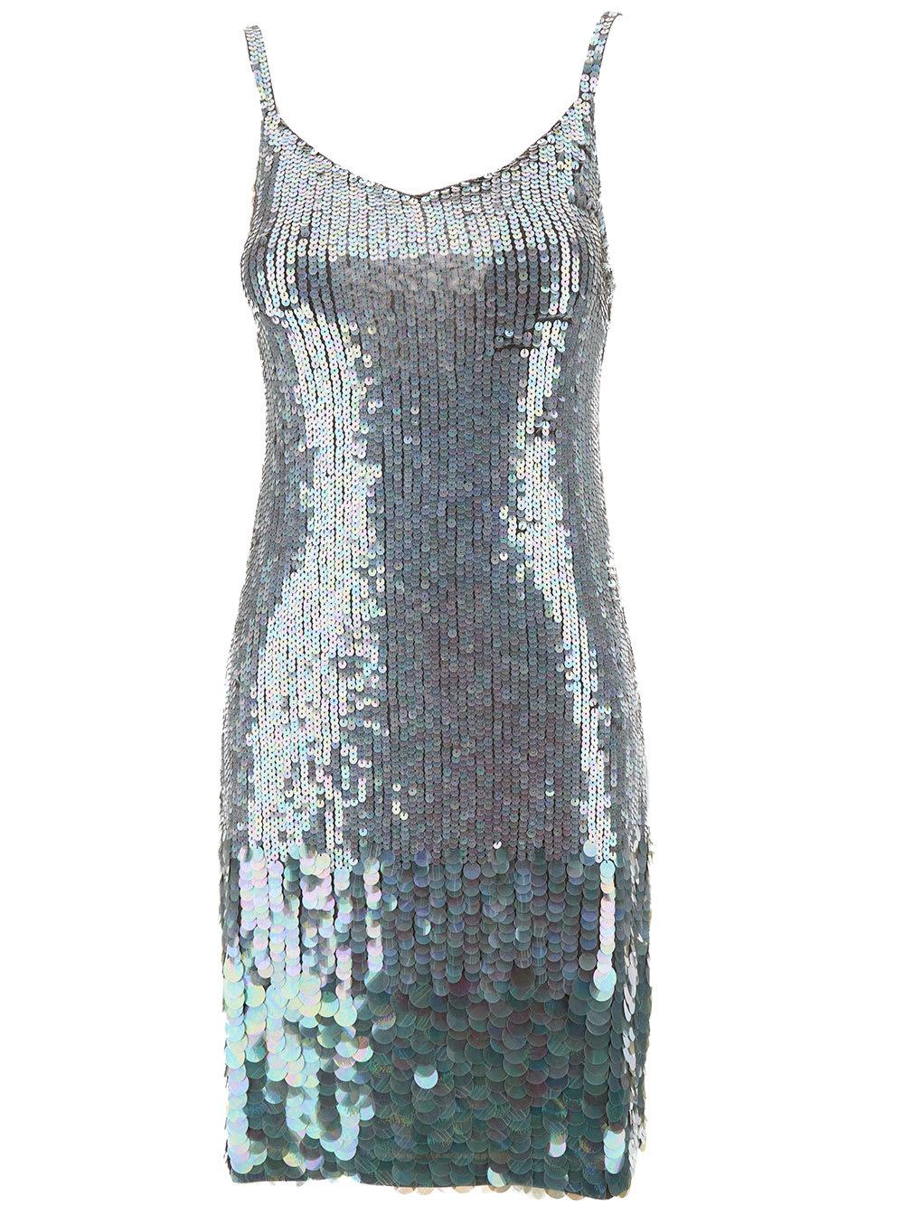 parosh mini grey dress with all-over multicolor sequins in stretch polyamide woman