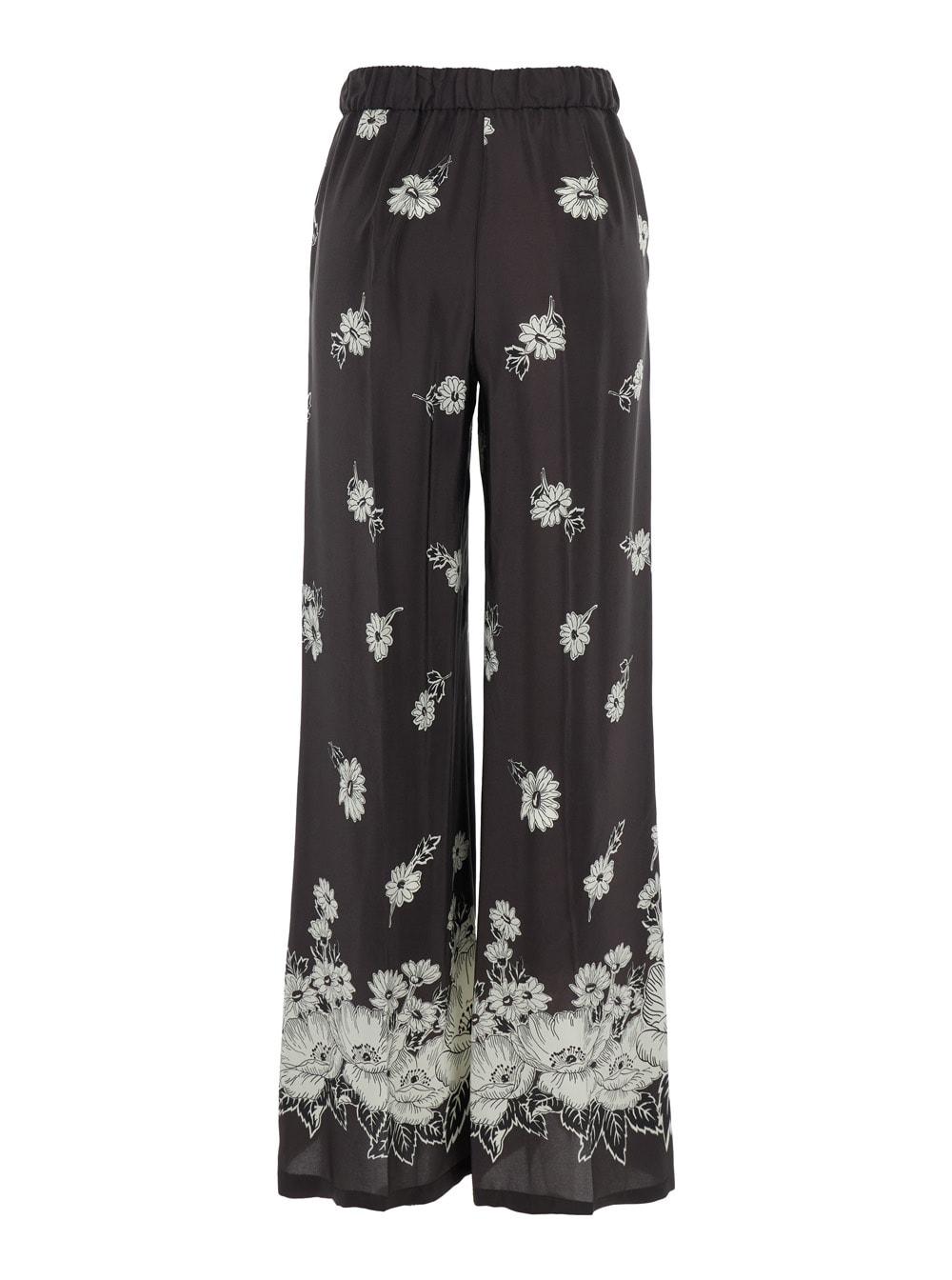 parosh multicolor pants with elastic waist and all-over floral motif in fabric woman