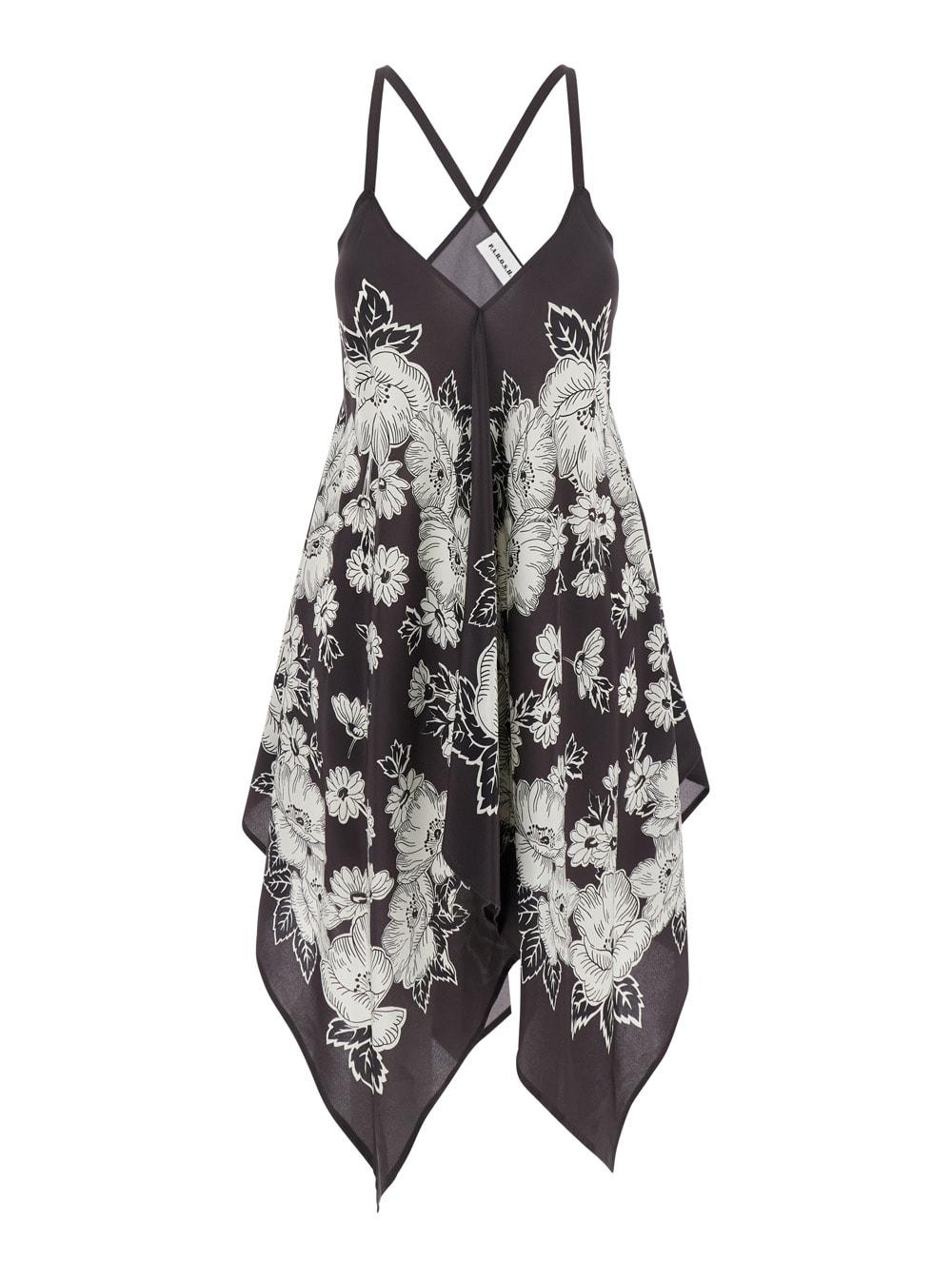 parosh white and black blouse with thin shoulder straps and all-over floral motif in silk woman