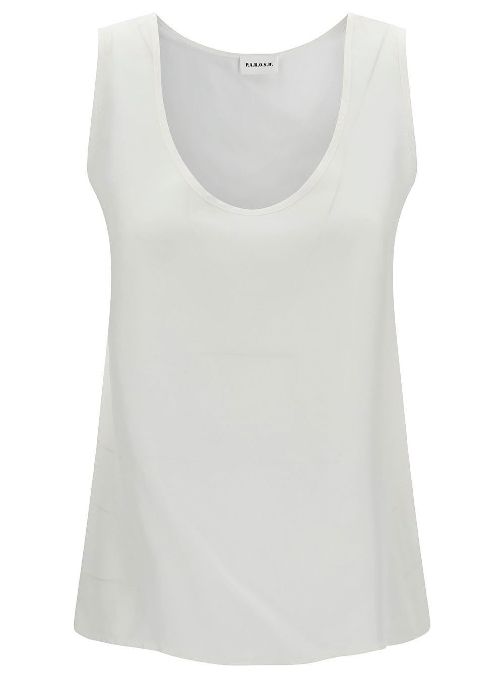parosh white tank top with plunging u neckline in polyamide woman