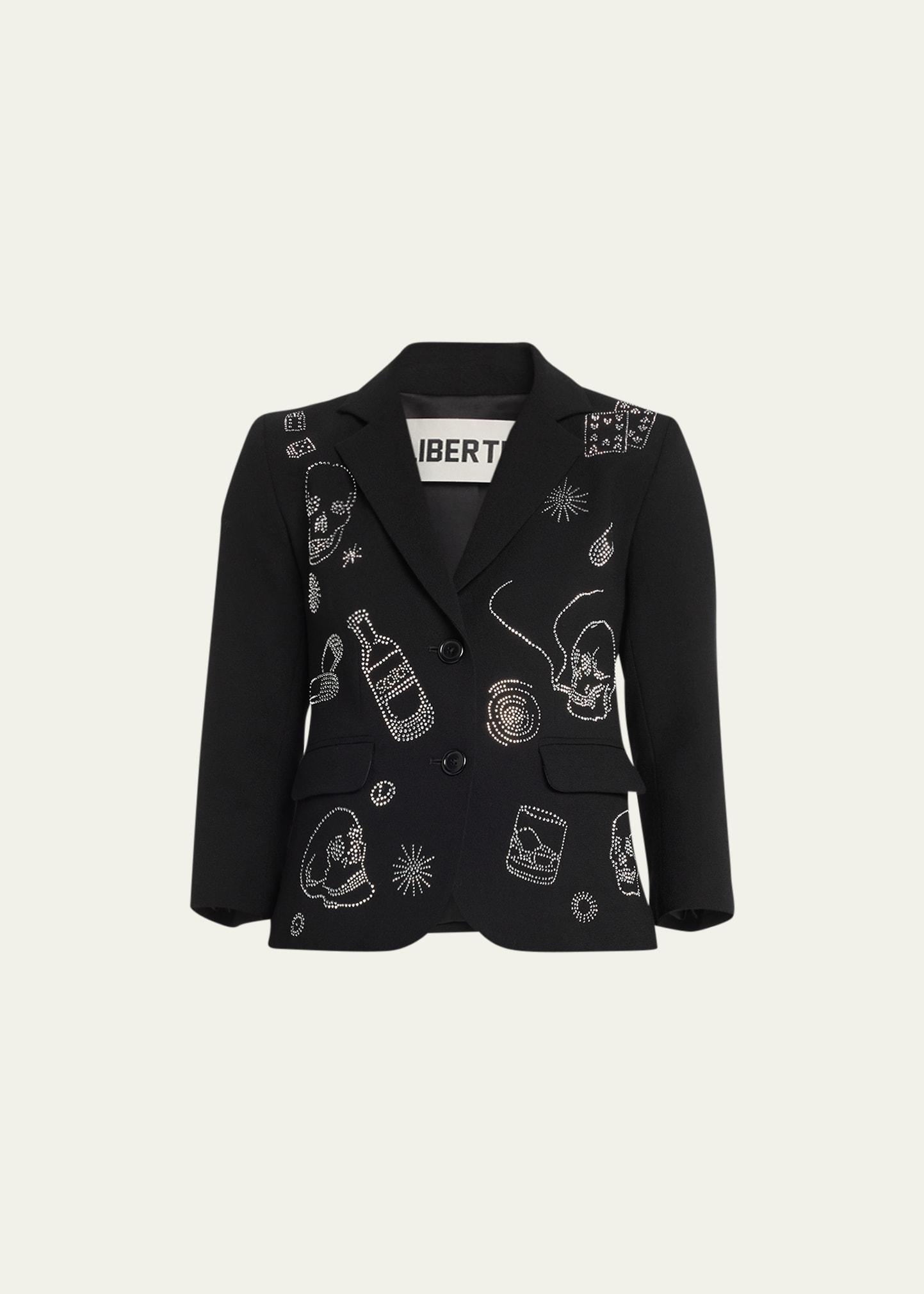 party skulls gabardine blazer, black
