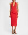 pasadena gathered plunging halter midi dress