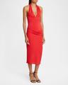 pasadena gathered plunging halter midi dress