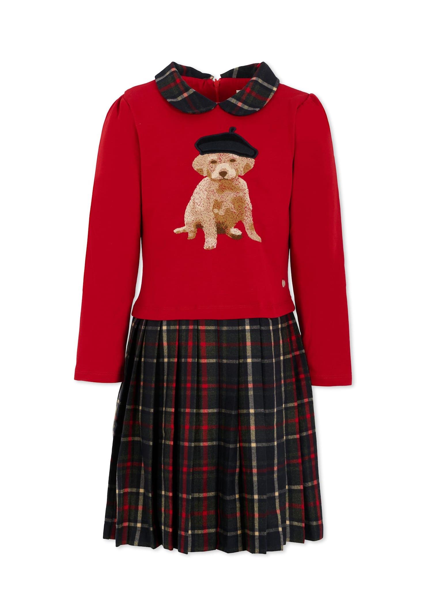 patachou red dress for girl with dog