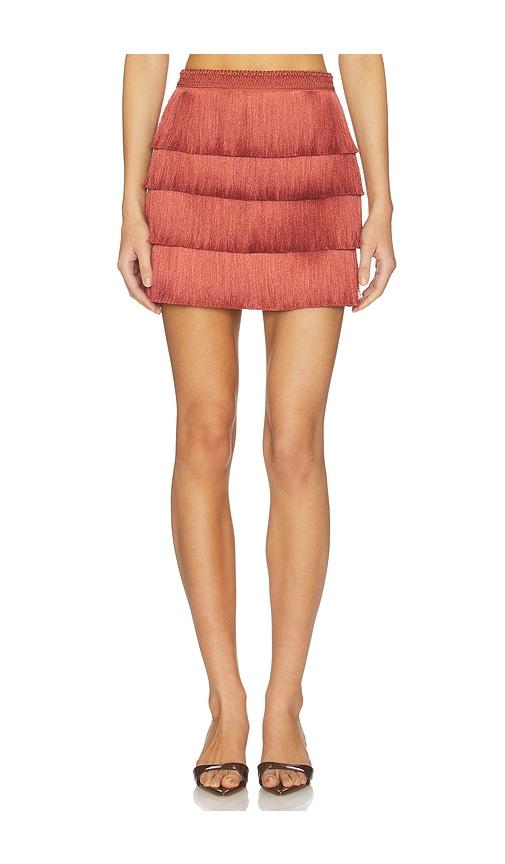 patbo amethyst fringe skirt in rust.