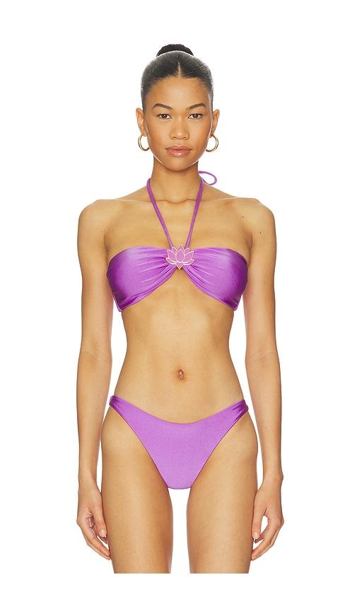 patbo aurora lotus buckle bikini top in lavender.