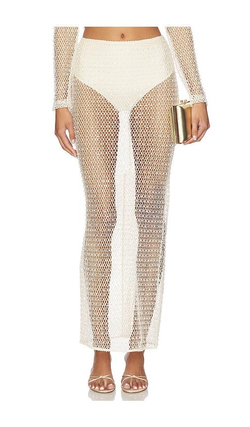 patbo crochet bloom skirt in beige.