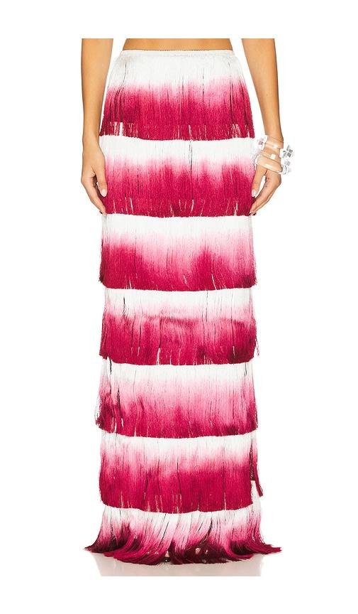 patbo fringe maxi skirt in burgundy.