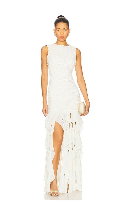 patbo gavea mesh maxi dress in ivory.