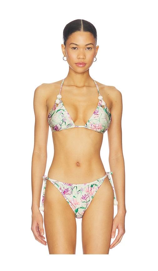 patbo honey flower lace triangle bikini top in green,purple.