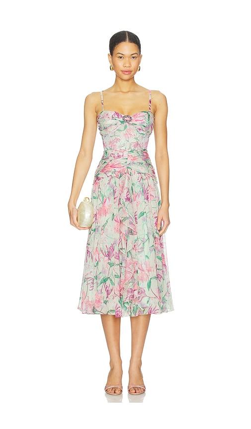patbo honey flower midi dress in green.