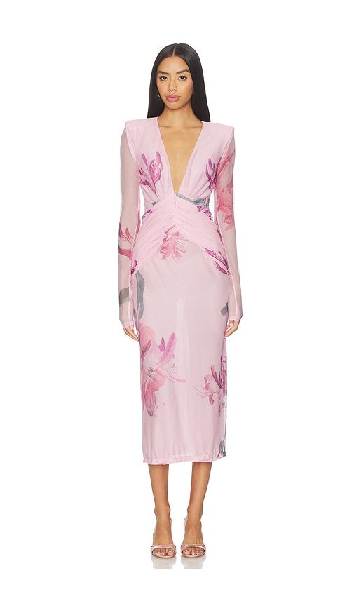 patbo honey flower tulle midi dress in pink.