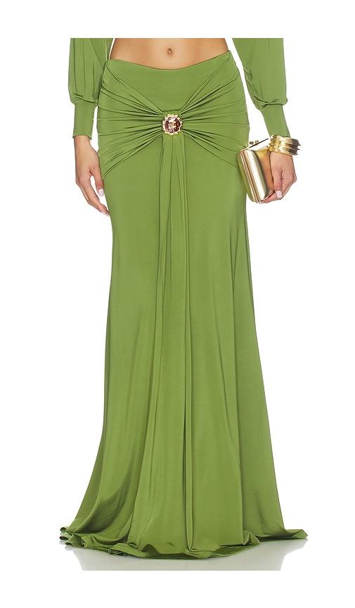 patbo intensity jersey maxi skirt in green.