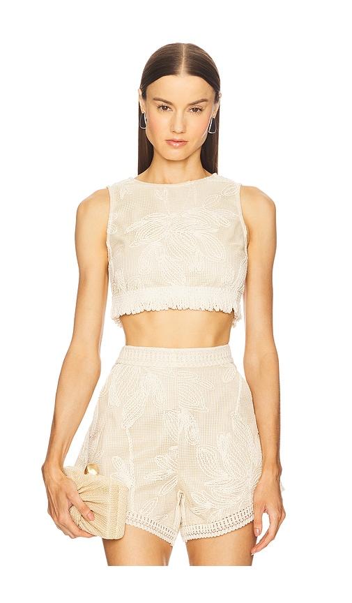 patbo joy lace fringe top in ivory.