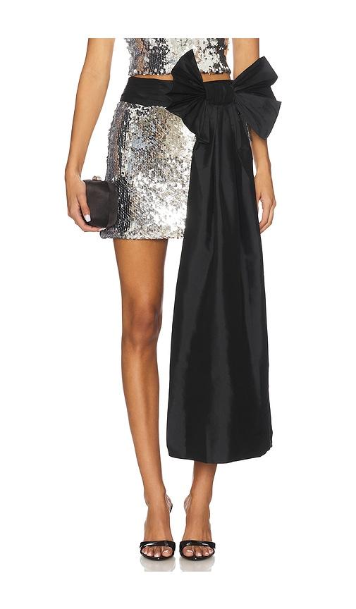 patbo moonlight sequin mini skirt in metallic silver.