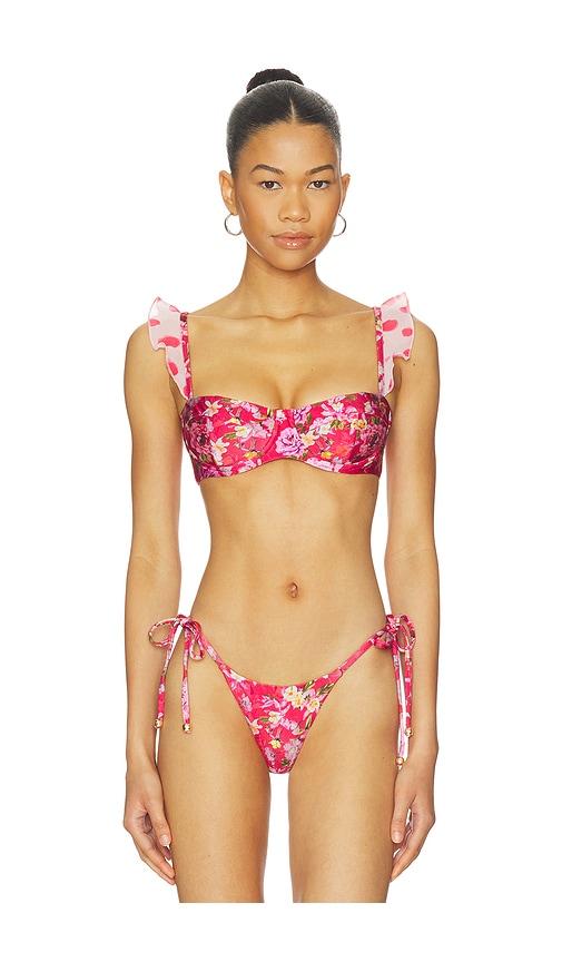 patbo peony print bikini top in red.