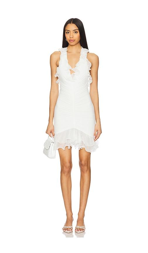 patbo plunge mini dress in white.