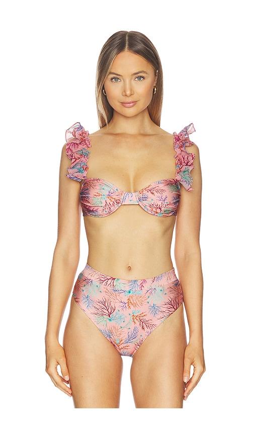 patbo seaweed flutter bikini top in pink.