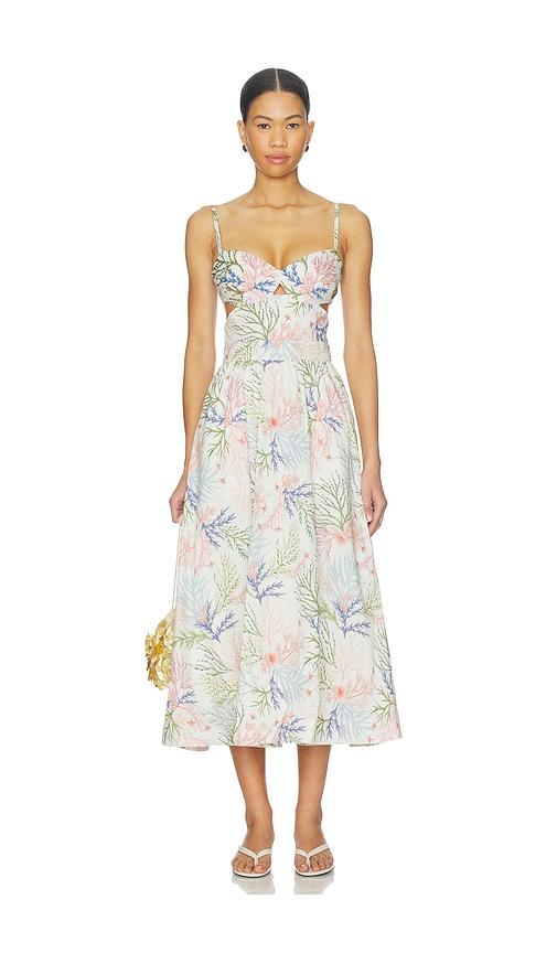 patbo seaweed flutter midi dress in white.