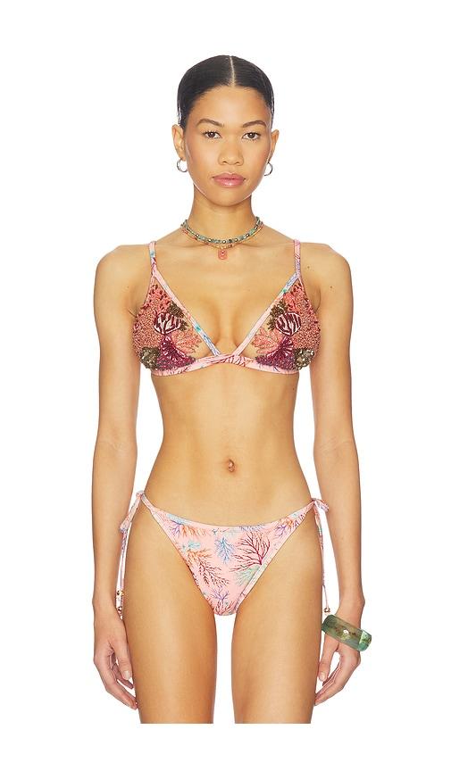 patbo seaweed lace triangle bikini top in pink.