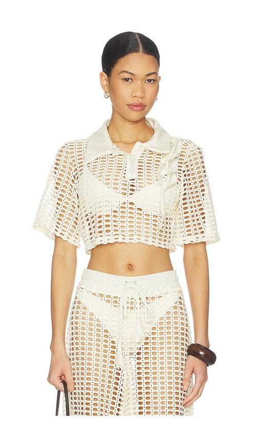 patbo selene mesh shirt in cream.