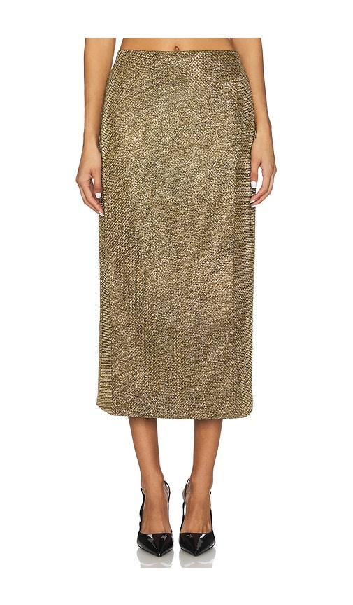 patbo weave midi skirt in metallic gold.